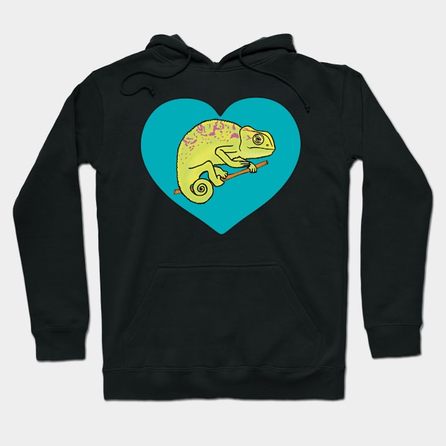 Blue Heart Colorful Chameleon for Chameleon Lovers Hoodie by Mochi Merch